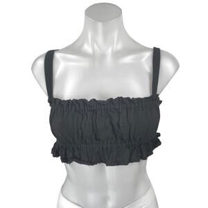 Princess Polly Black Sleeveless Ruched Ruffle Cami Camisole Tank Crop Top Size S
